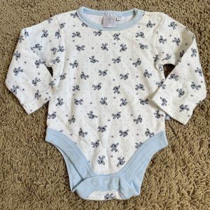 Jasper Conran Boys White Blue Airplane Long Sleeve One Piece Snap Size 6-9 month